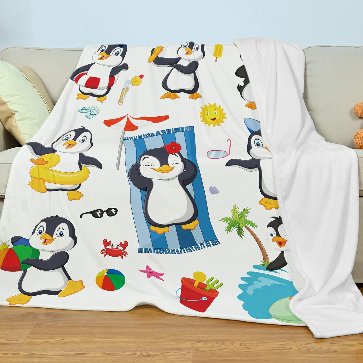 Manta de pingüino para niños, bonita manta con estampado de animales antárticos para niños y niñas, suave y acogedora manta de franela ligera de