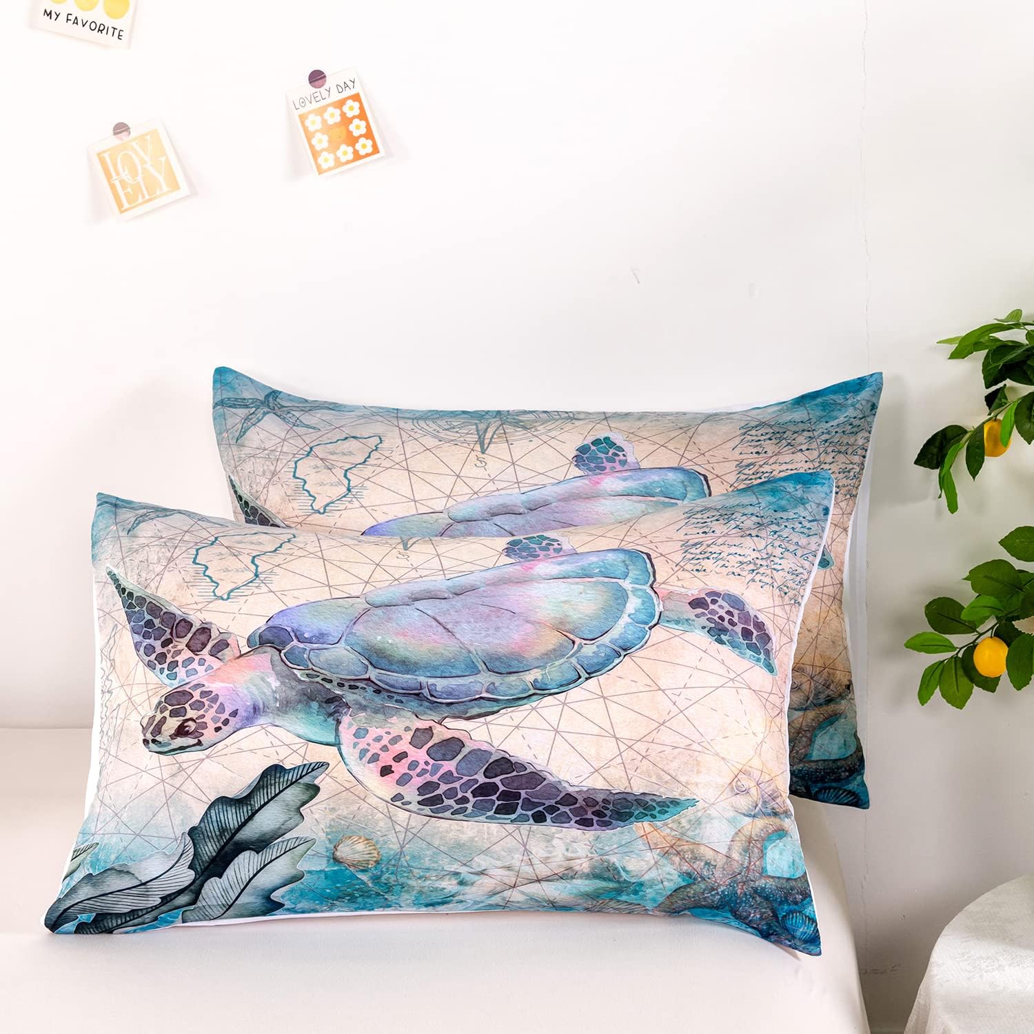 CVHOUSE Funda de edredón de tortuga marina tamaño Queen, juego de ropa de cama de tortuga marina del océano para niños y adolescentes, funda de