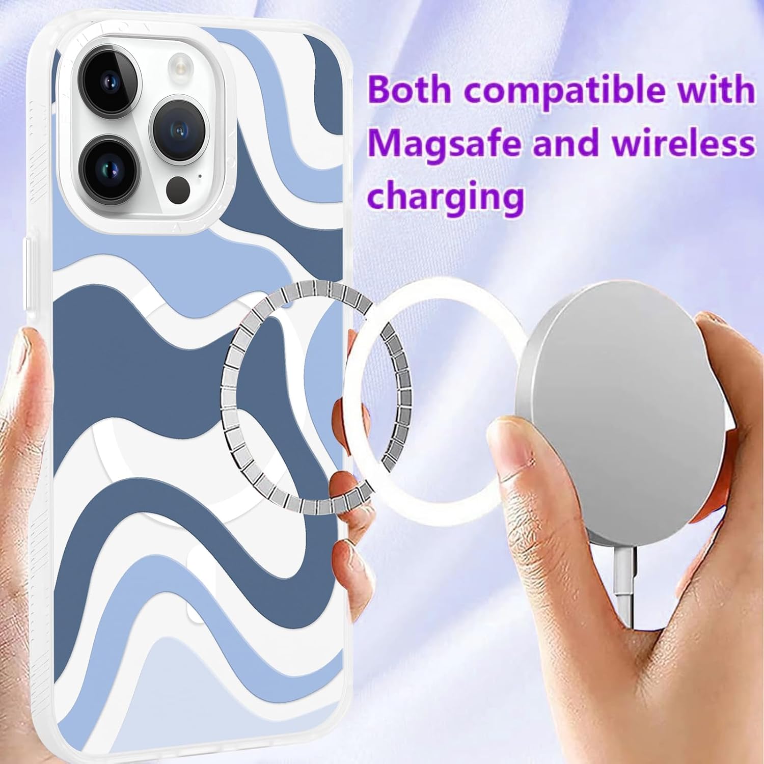 ZIYE Funda diseñada para iPhone 14 Pro Max compatible con MagSafe Funda con bonito diseño ondulado para mujeres, niñas, hombres, TPU suave +