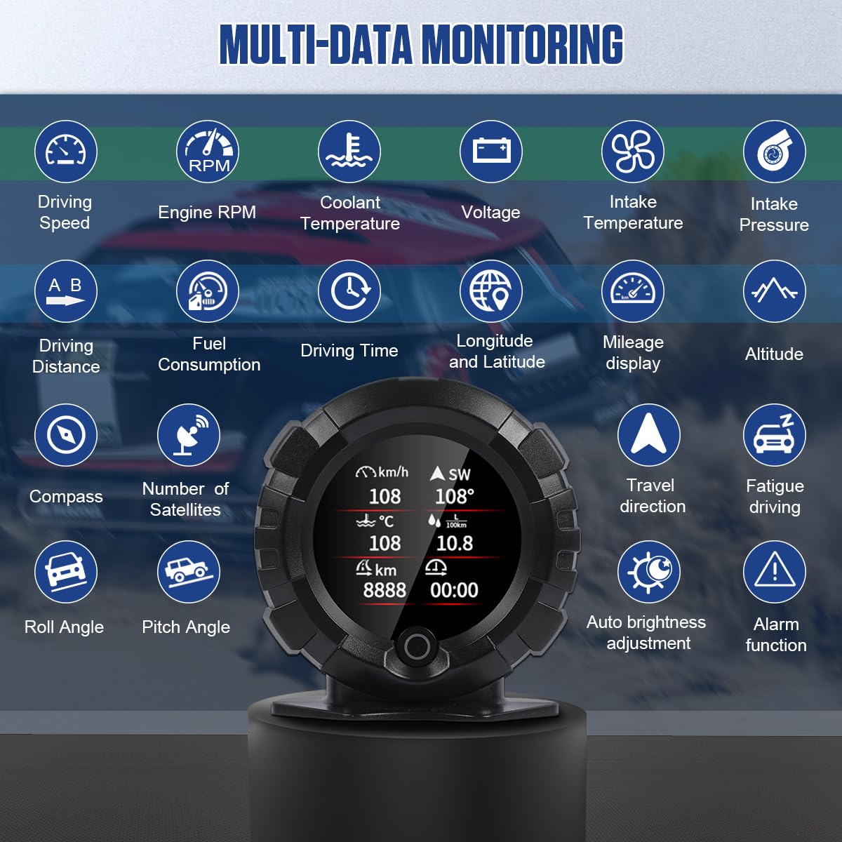 MR CARTOOL M96 Head-Up Display Car OBD Inclinómetro Digital Pitch Pitch Medidor de ángulo de pendiente Accesorios Off-Road Medidor HUD multifuncional