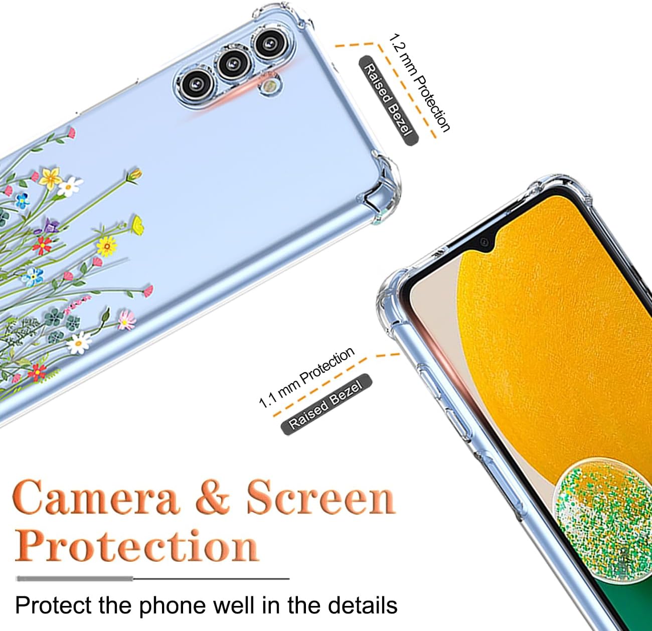 Funda para Samsung Galaxy A13 5GGalaxy A04S SM-A136U SM-A047F con protector de pantalla, funda transparente con patrones de jardín de flores, funda