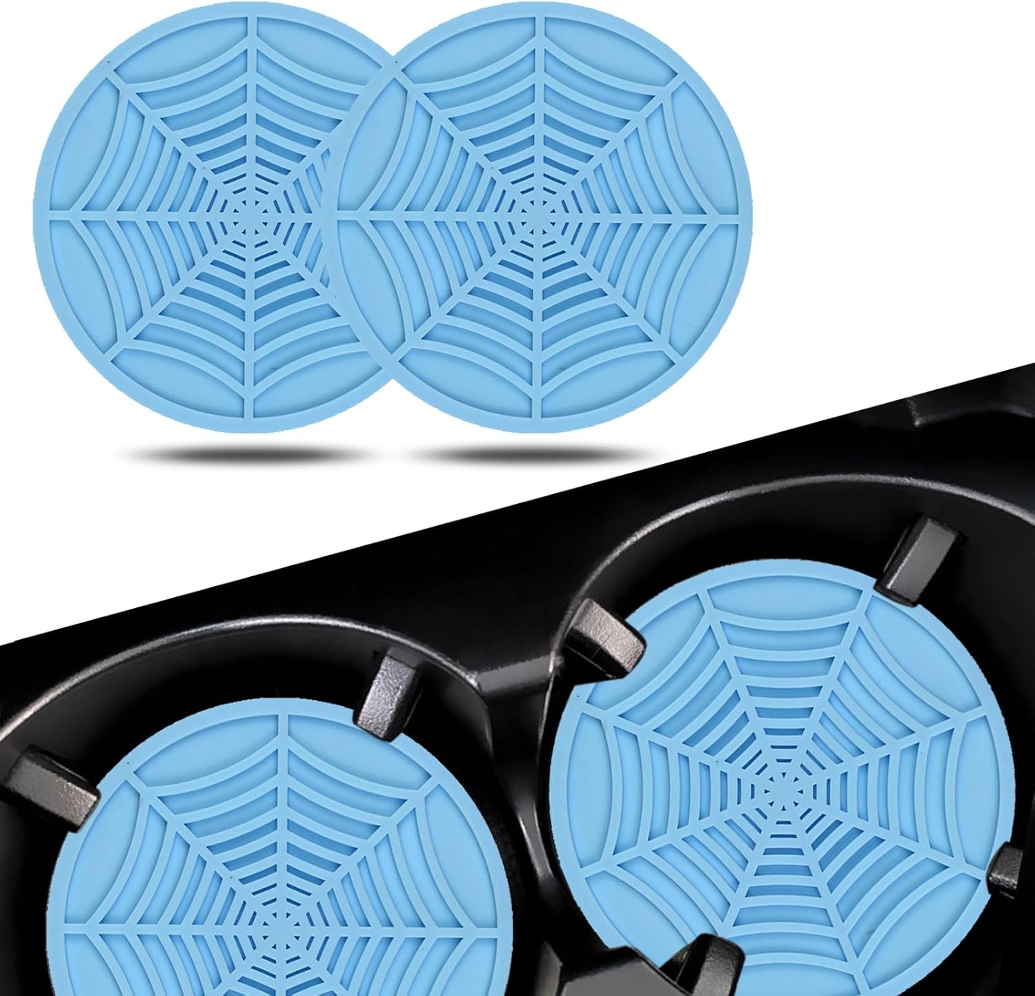 ZKFAR 4 PCS 2.75″ Car Cup Holder Coaster, PVC Waterproof Spider Web Car Coasters, Thickened Eco-Friendly Automotive Drinks Coaster, Universal for