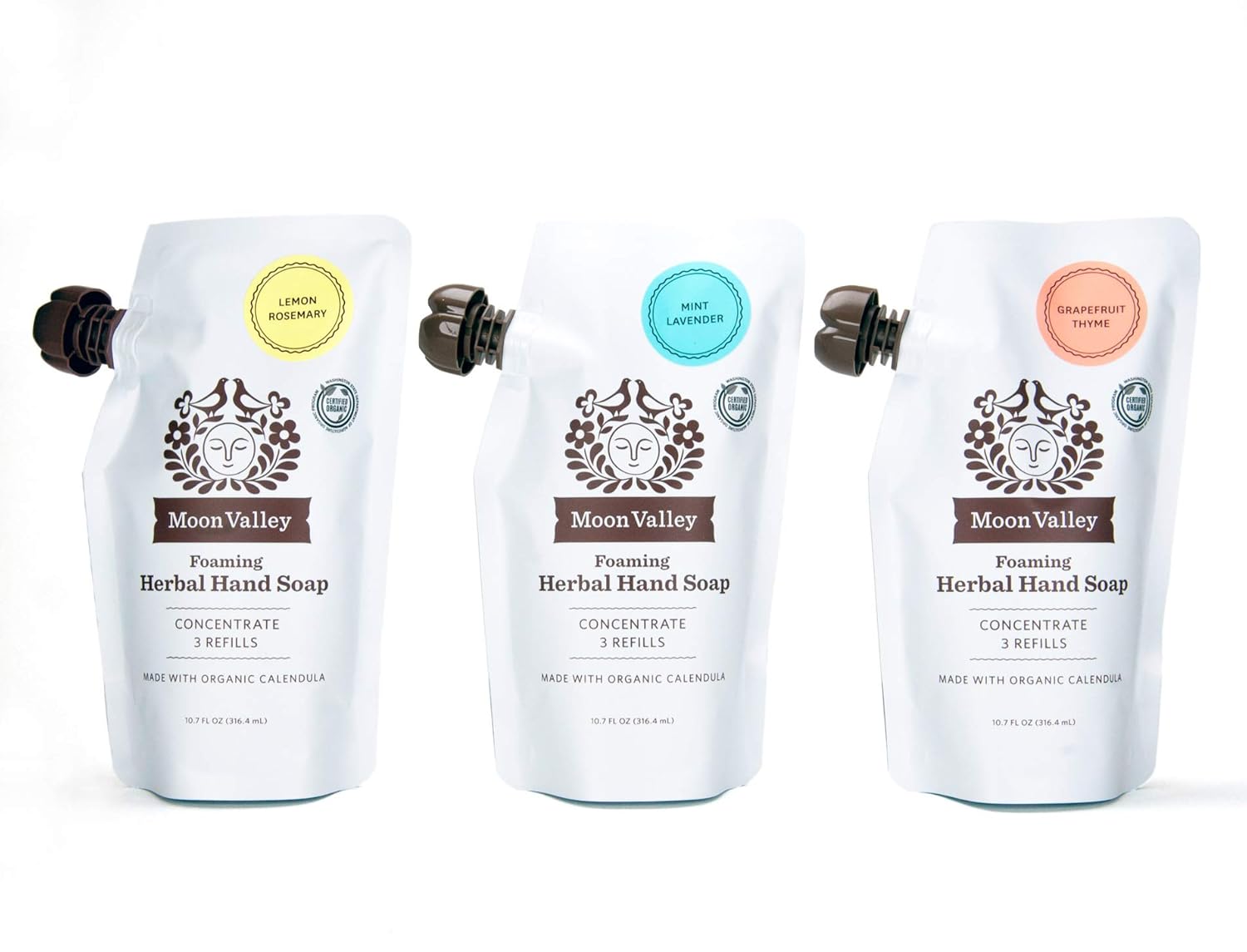 Moon Valley – Bolsa de repuesto para jabón de manos espumoso, paquete de tres unidades, limón y romero, menta lavanda, jabón de pomelo, vegano y sin