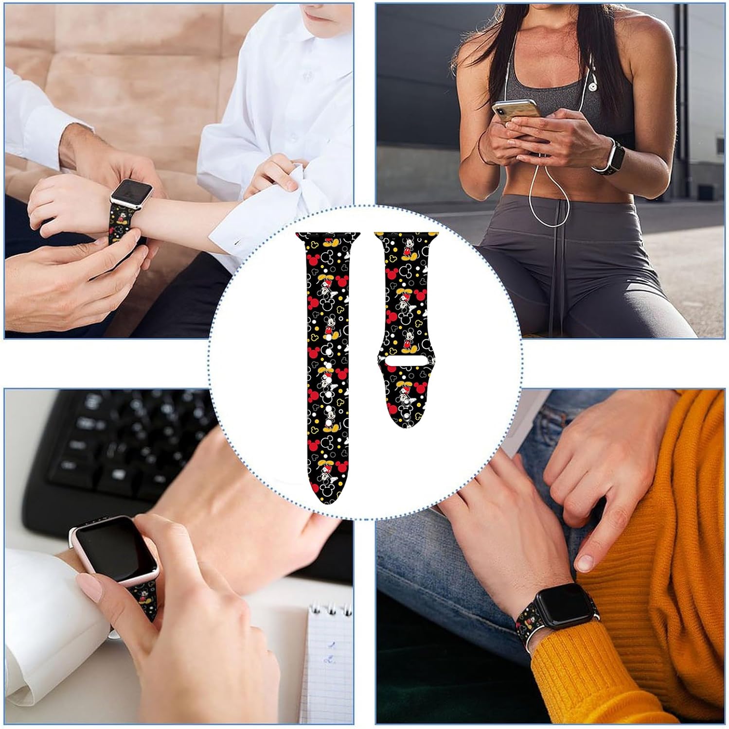 Correa deportiva de dibujos animados compatible con Apple Watch Band de 1.496 pulgadas, 1.575 pulgadas, 1.614 pulgadas, 1.654 pulgadas, 1.732