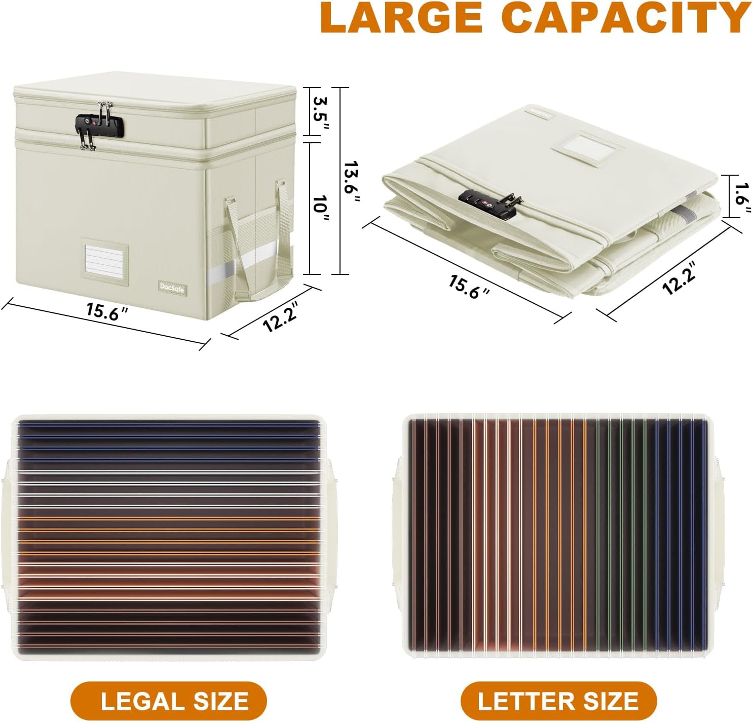 DocSafe Caja de archivos con cerradura, caja de documentos ignífuga de varias capas, organizador de almacenamiento de archivos plegable con