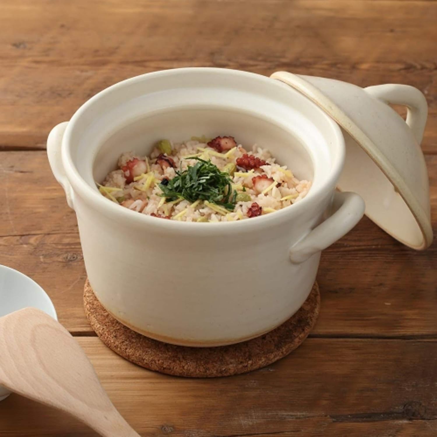Olla japonesa Donabe Cocer de arroz, 3 Go, 2200 cc, color blanco
