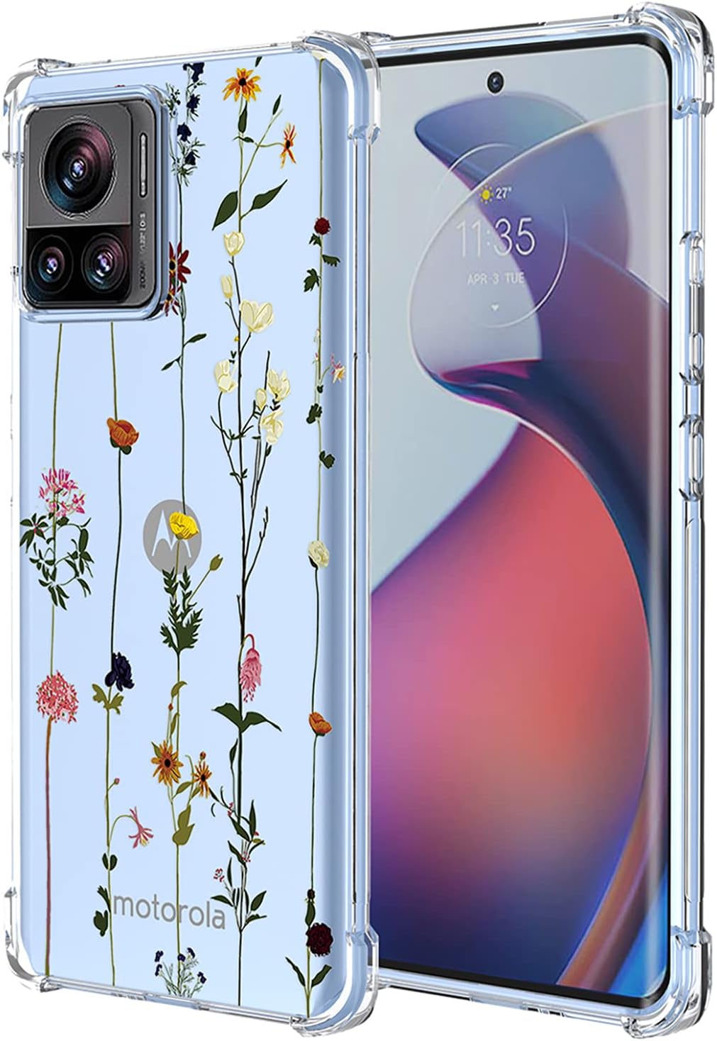 OEURVQO Funda para Moto Edge X30 Pro Edge 30 Ultra transparente con patrón de flores de TPU suave, a prueba de golpes, antiarañazos, funda