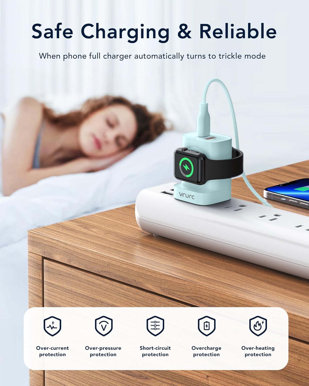 VRURC Cargador para Apple Watch, cargador 3 en 1 PD de 20 W con carga inalámbrica magnética y puertos duales, bloque de carga de pared USB C