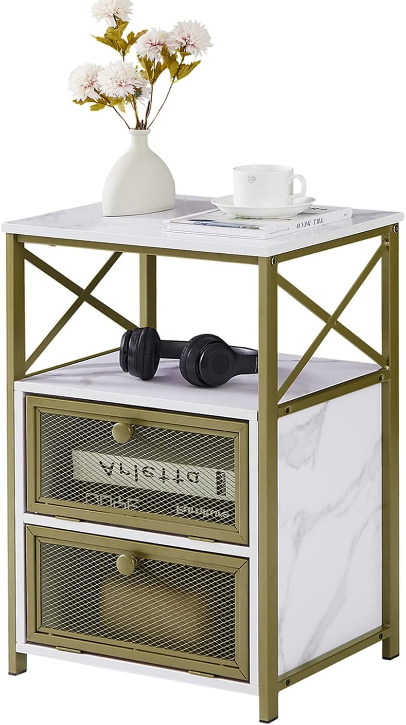 VECELO Mesa auxiliar auxiliar, moderna mesita de noche con espacio de almacenamiento y cajones de puerta para sala de estar, dormitorio, salón,