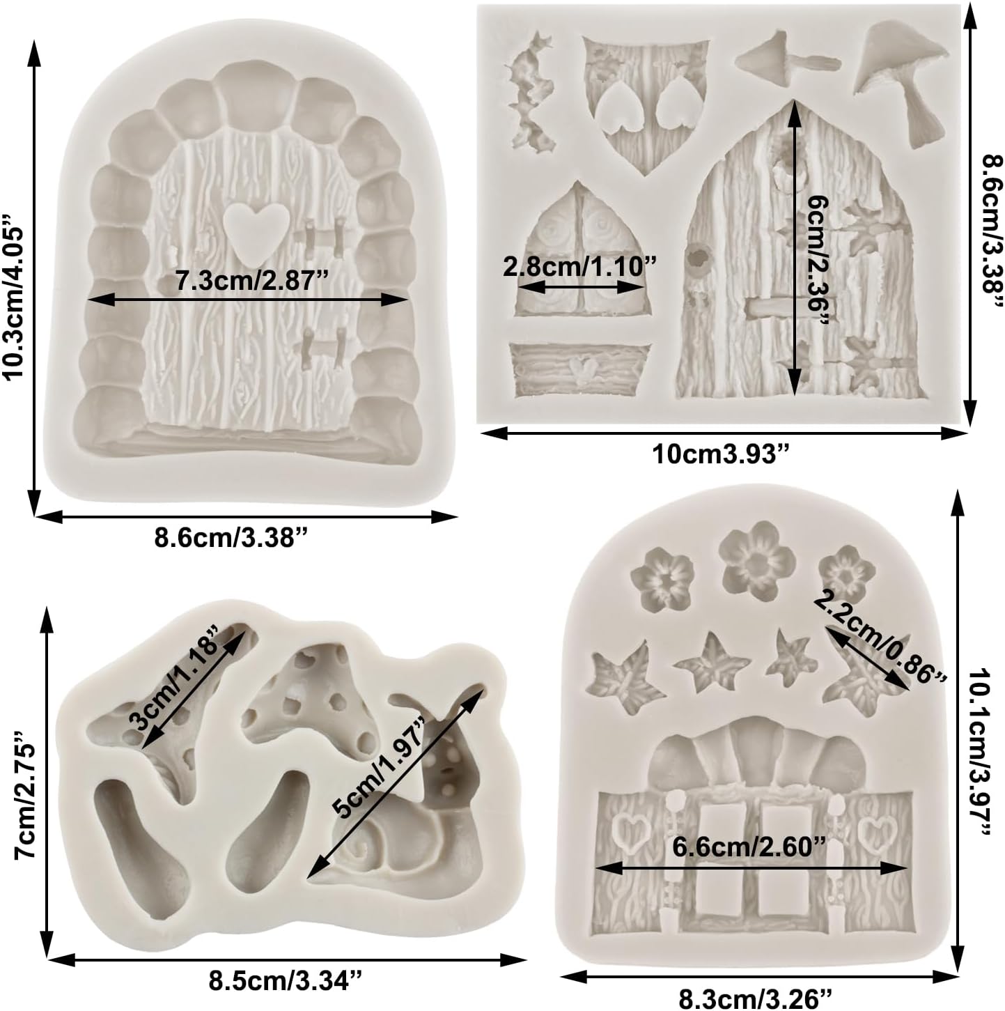 Sijiangmold Moldes de silicona encantados para jardín, hadas, gnomo, puerta de casa, ventana, molde de fondant para caracol, hongos, fondant, para