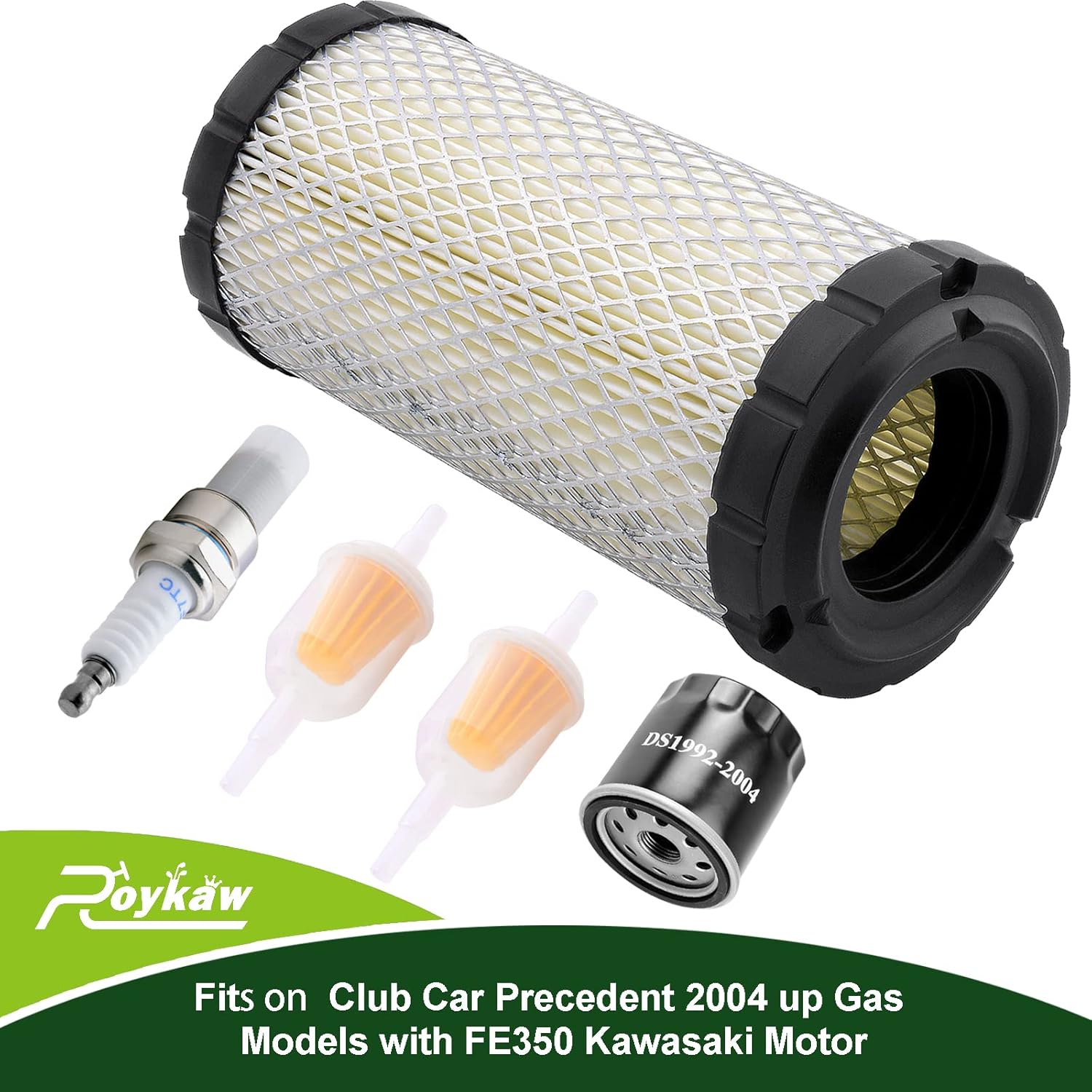 Roykaw Club Car – Kit de afinación para modelos de carrito de golf de gas Precedent 2004 en adelante con motor FE350 Kawasaki, incluye bujía, filtro