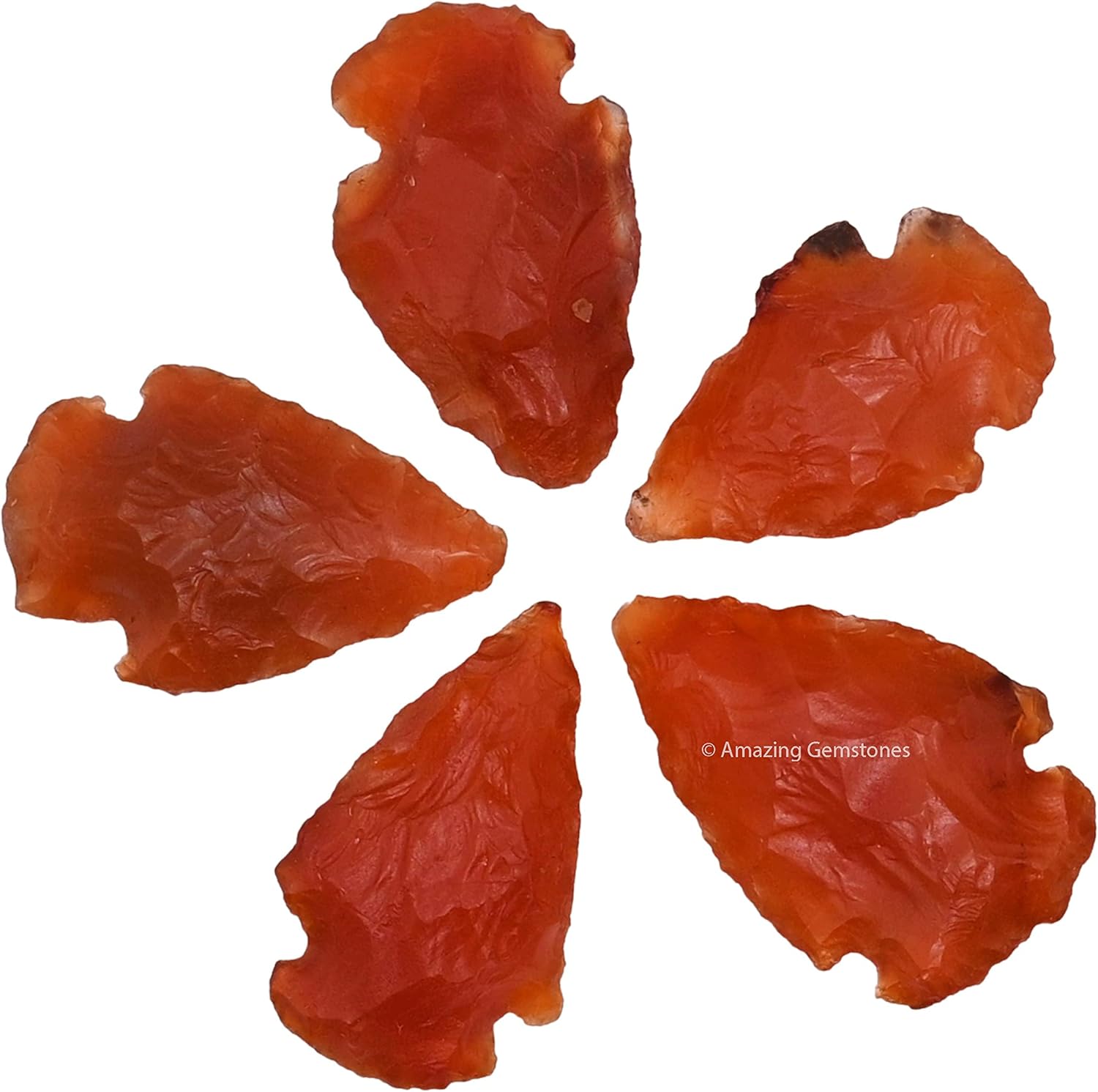 5 puntas de flecha de cornalina, cristal y piedra curativa, cabeza de flecha de roca de pedernal  puntas de flecha de 1 a 1.5 pulgadas para