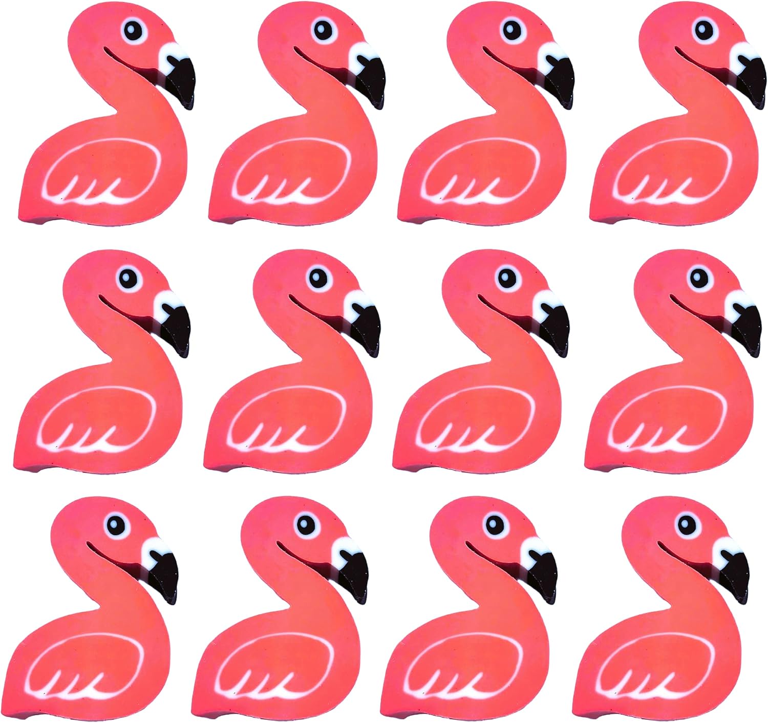 Borradores grandes de flamenco rosa (paquete de 12) de 1.75 x 1.1 pulgadas. Goma. Bonito relleno de piñata para bolsas de regalos de fiesta.