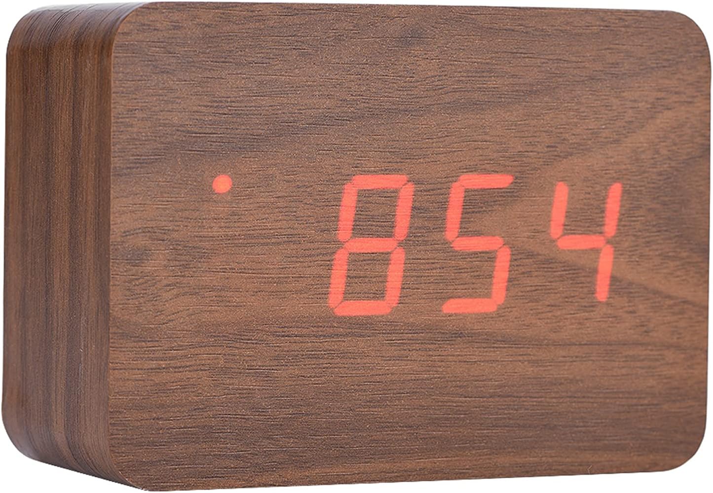 Luces LED suaves alimentadas por 3 pilas AAA, reloj despertador de madera, reloj despertador digital de madera para dormitorio, oficina, escuela