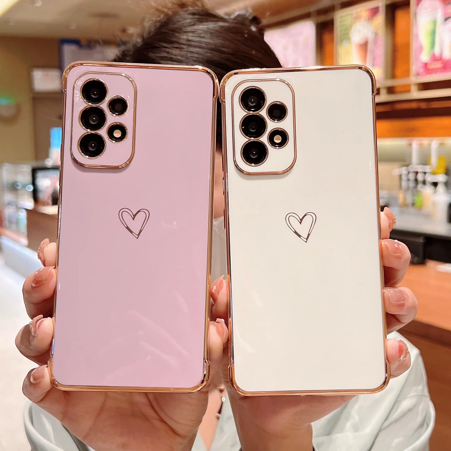ZTOFERA Funda diseñada para Samsung Galaxy A53, bonito patrón de corazones de amor con borde chapado y protección de lente de cámara, para Samsung