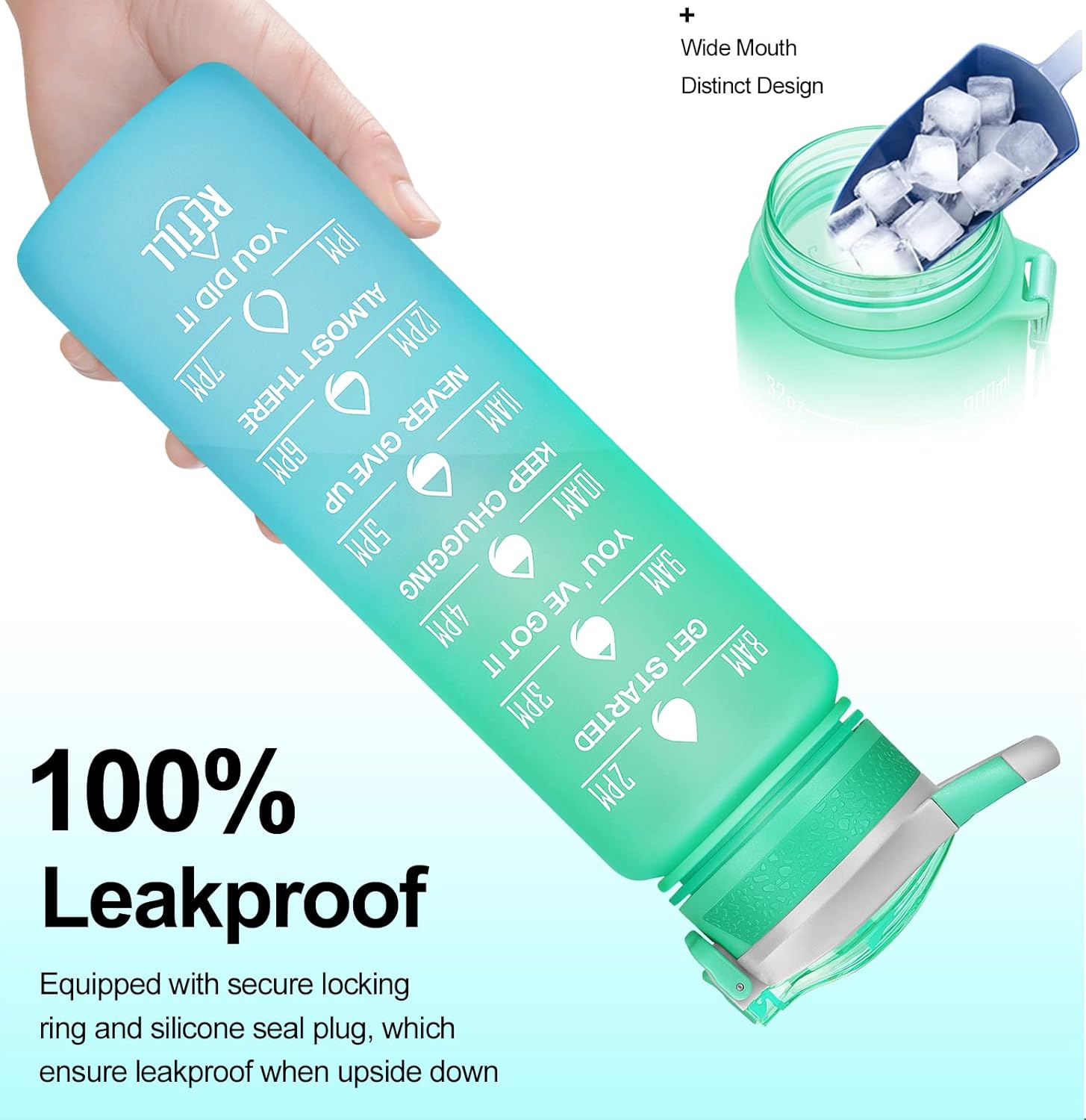 ELYPHINE – Botellas de agua de 3224onzas con pajilla extraíble y marcador de tiempo, botellas deportivas motivacionales con material Tritan sin