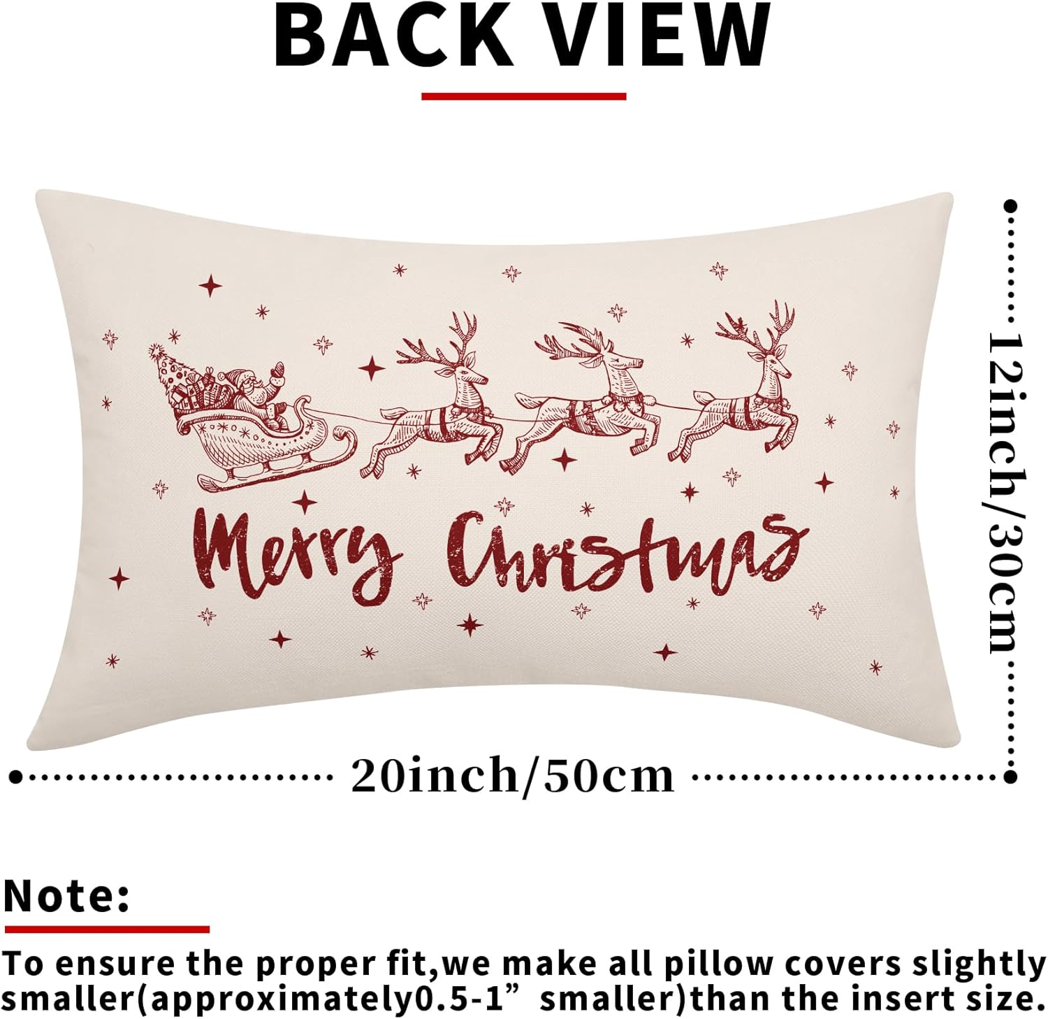 Juego de 2 fundas de almohada lumbar de Navidad de 12 x 20 pulgadas, diseño de ciervos y Papá Noel, fundas de almohada decorativas de lino de