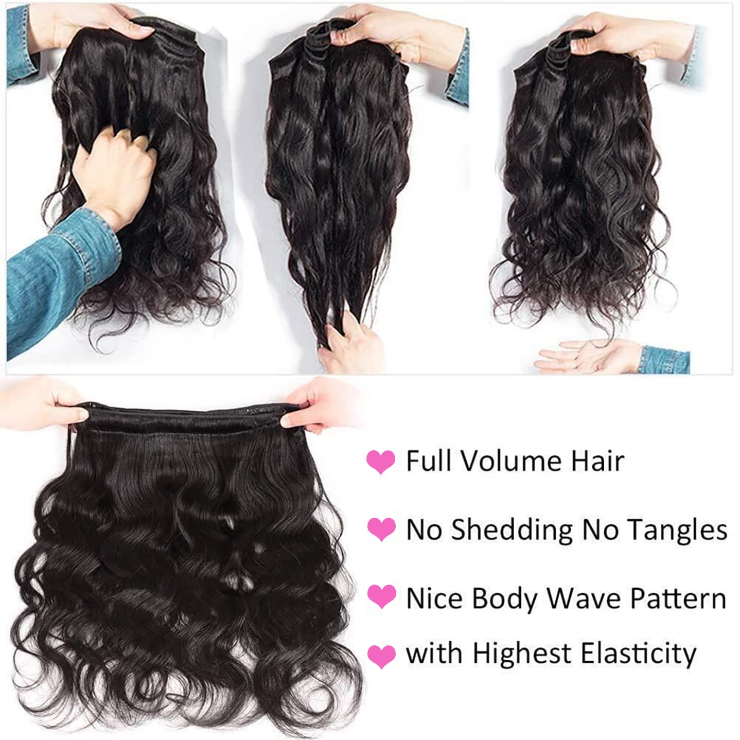 Releek Extensiones con 4 manojos de cabello brasileño ondulado con cierre, 100% cabello humano virgen Remy con cierre de encaje suizo marrón medio,