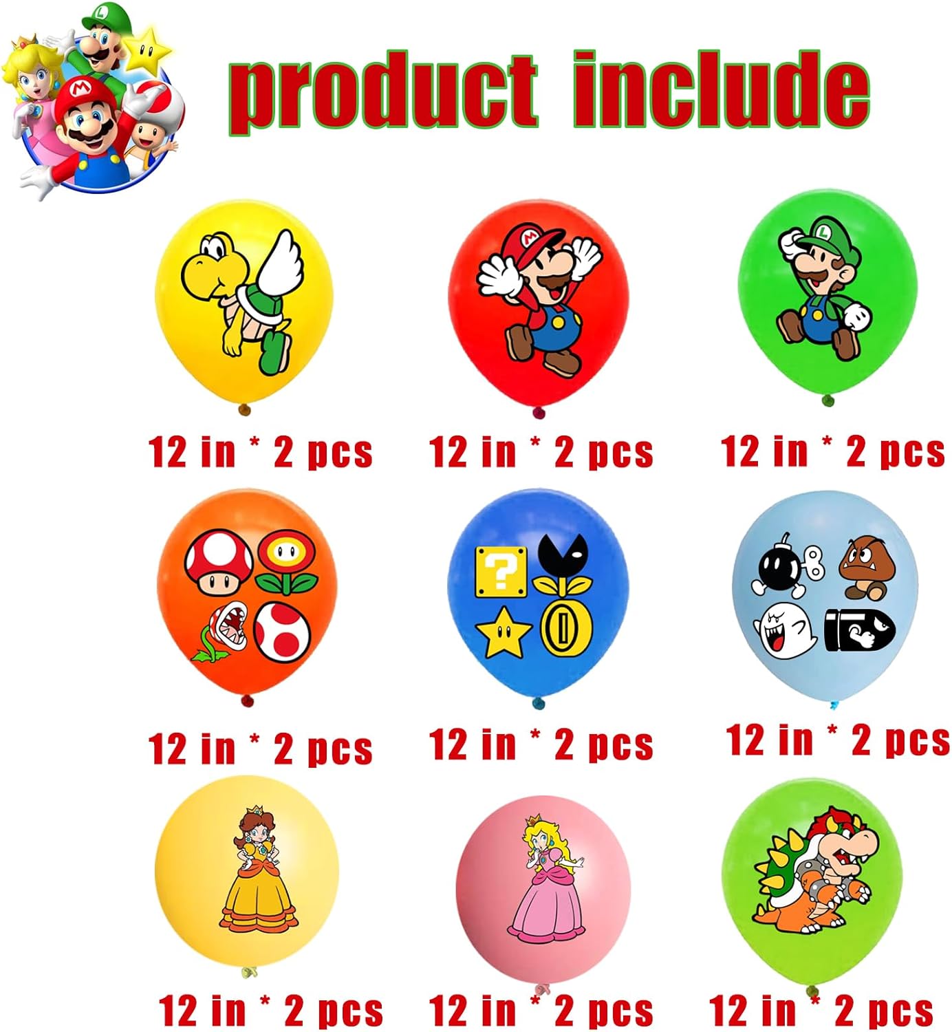 26 globos de Mario para amantes de los Super Bros, suministros de fiesta de 7 Mario para decoraciones de Mario