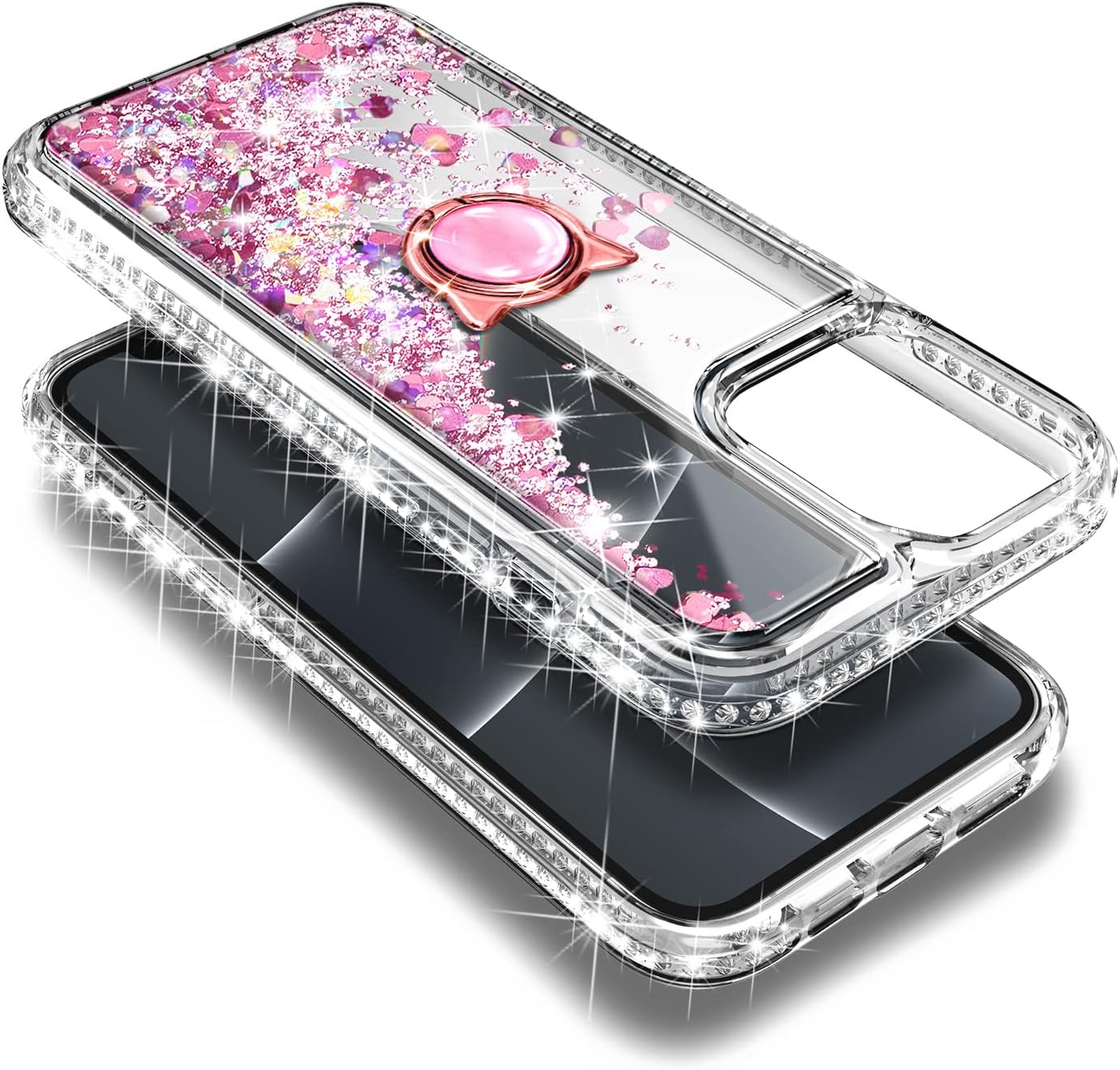 NGB Supremacy Funda compatible con iPhone 15 Plus con protector de pantalla de vidrio templado, soporte de anillocorrea para la muñeca, con