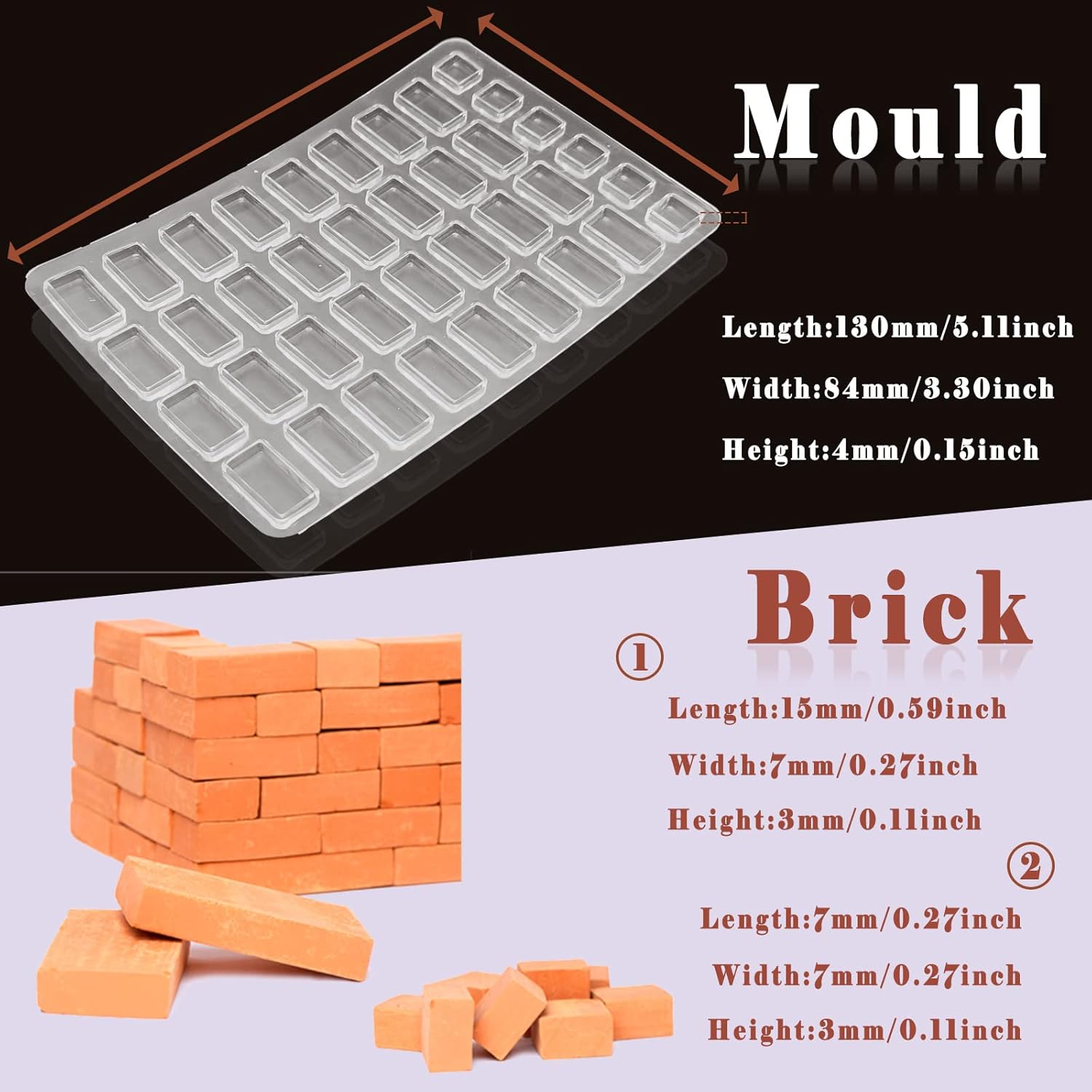 Molde de ladrillo rojo en miniatura, molde de ladrillo sólido, molde de silicona suave, mini ladrillo falso (molde de silicona de ladrillo sólido)