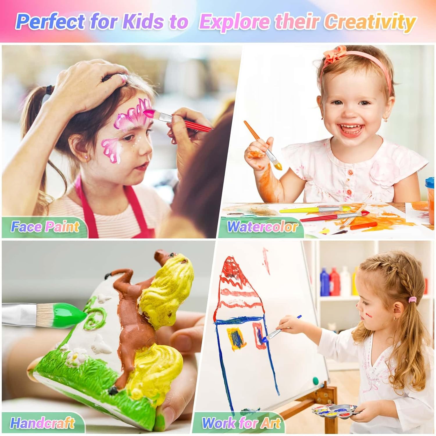 anezus – Juego de 30 pinceles de pintura con puntas planas, para niños pequeños, juego de pinceles de pintura para maestros de preescolar para