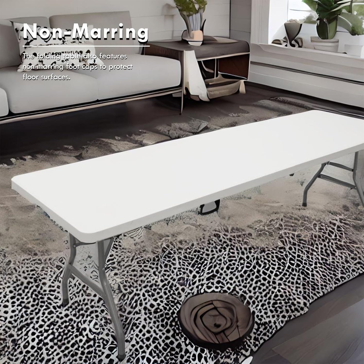 Plainsity Mesa plegable de plástico de 8 pies  Mesa de comedor portátil, plegable y resistente para fiestas, bodas, barbacoas, campamentos, eventos