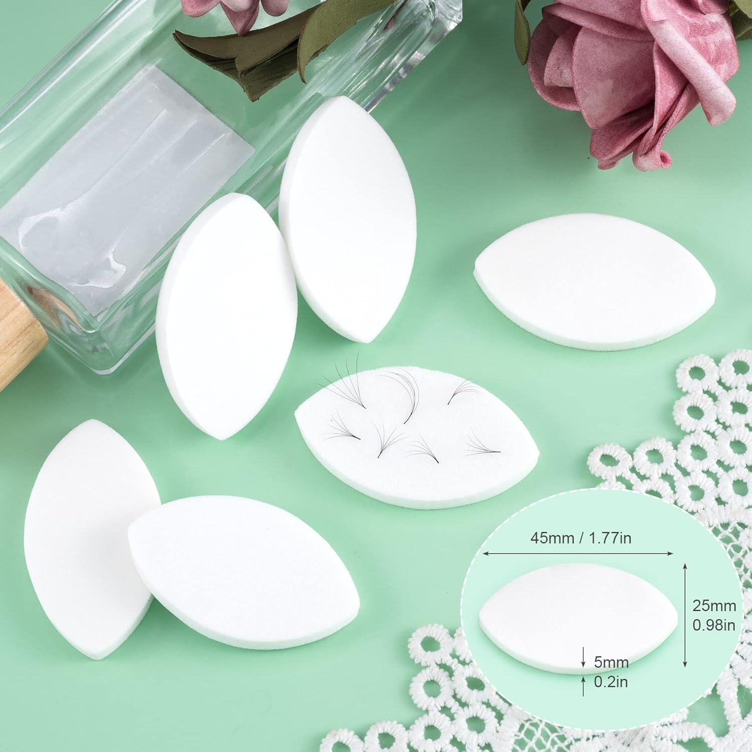 OIIKI 60 esponjas de práctica en forma de ojo, esponja de ejercicio de pestañas, color blanco, esponjas de práctica para principiantes, suministros