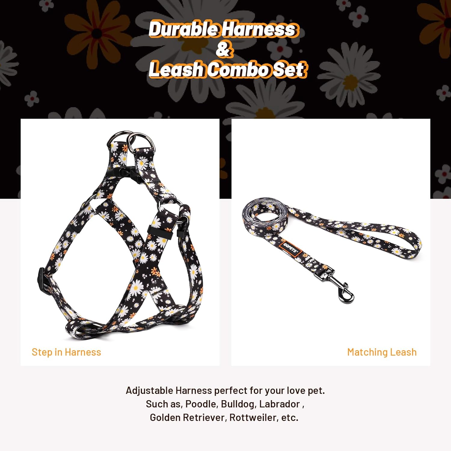 QQPETS Juego de correa de arnés para perro, ajustable, resistente, sin tirones, para perros de razas pequeñas, medianas y grandes, clip de espalda