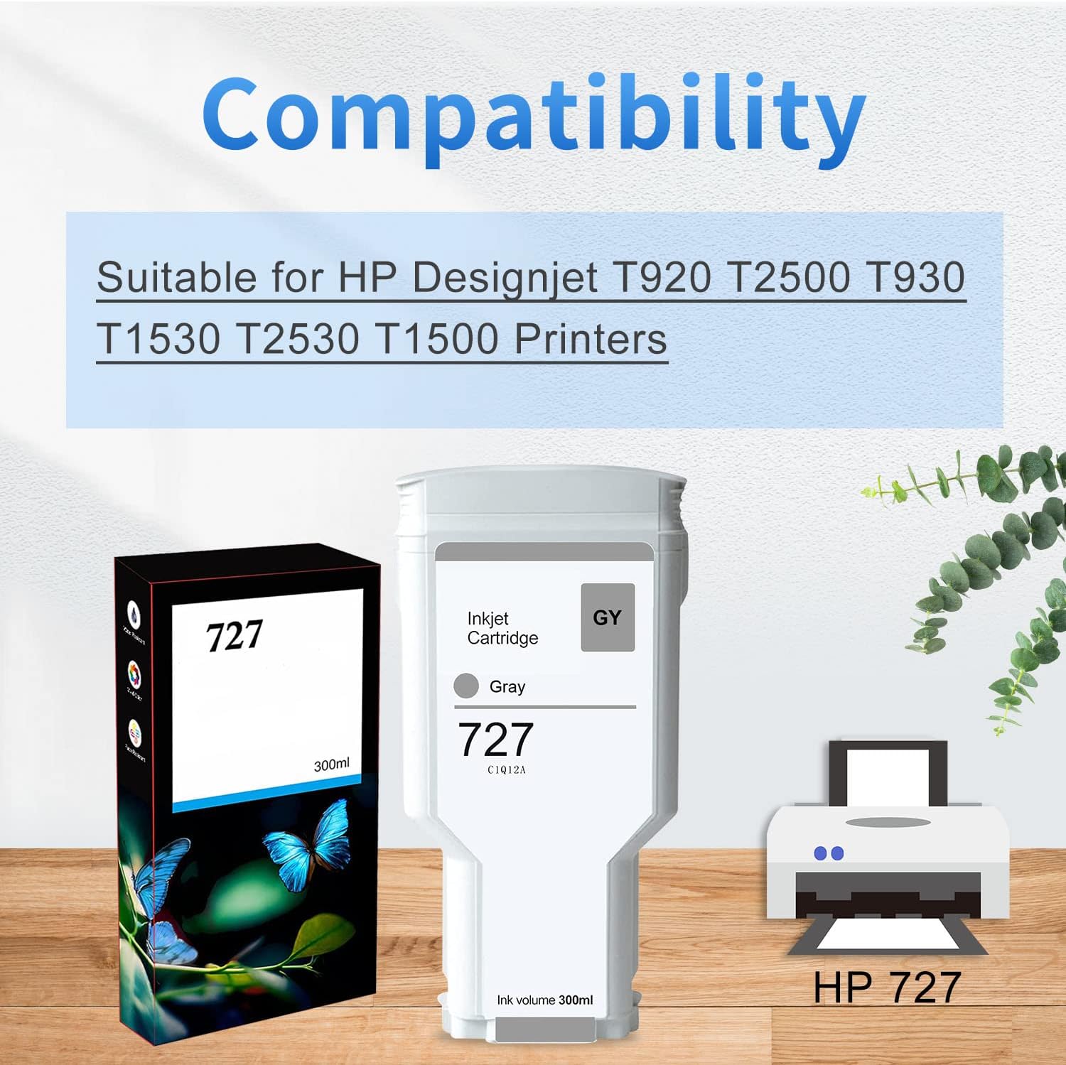 Compatible con HP 727 Gris 300ML Cartucho de tinta remanufacturado de repuesto para HP 727 para HP 727 para HP 727GY para impresoras HP DesignJet