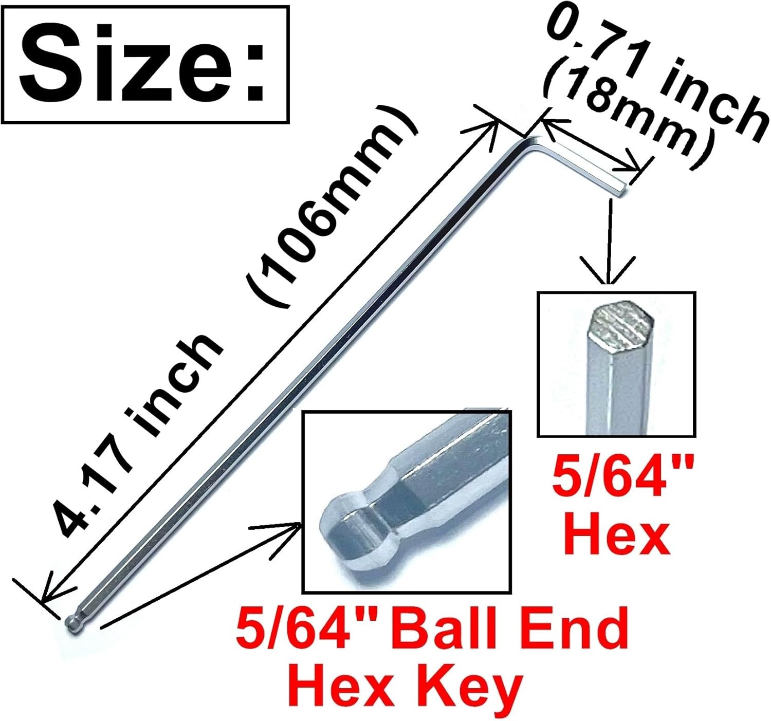 ZDingTech Juego de 10 llaves Allen de extremo de bola de 564, juego de llaves hexagonales de 564 pulgadas, llave de puerta Allen en forma de L con