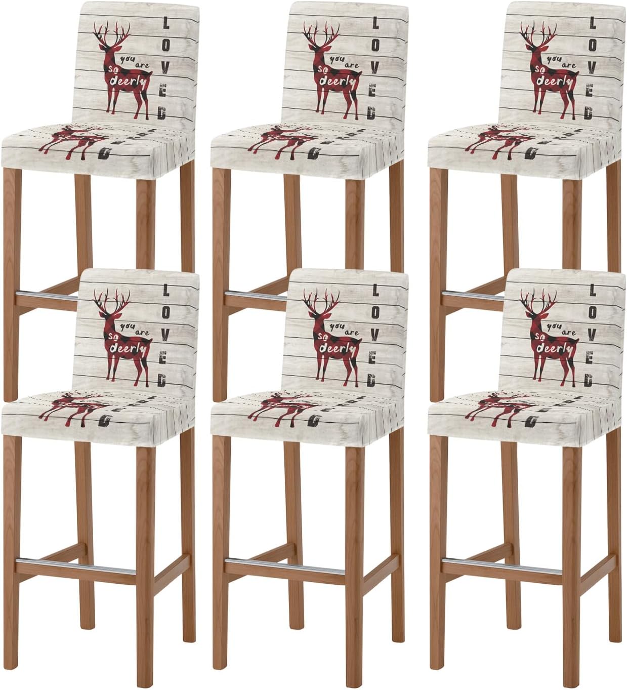 Bar Stool Covers Reindeer Shape Stretch Removable Bar Chair Cover I Love You Red Buffalo Check Plaid Wooden Counter Slipcovers for Kitchen Pub