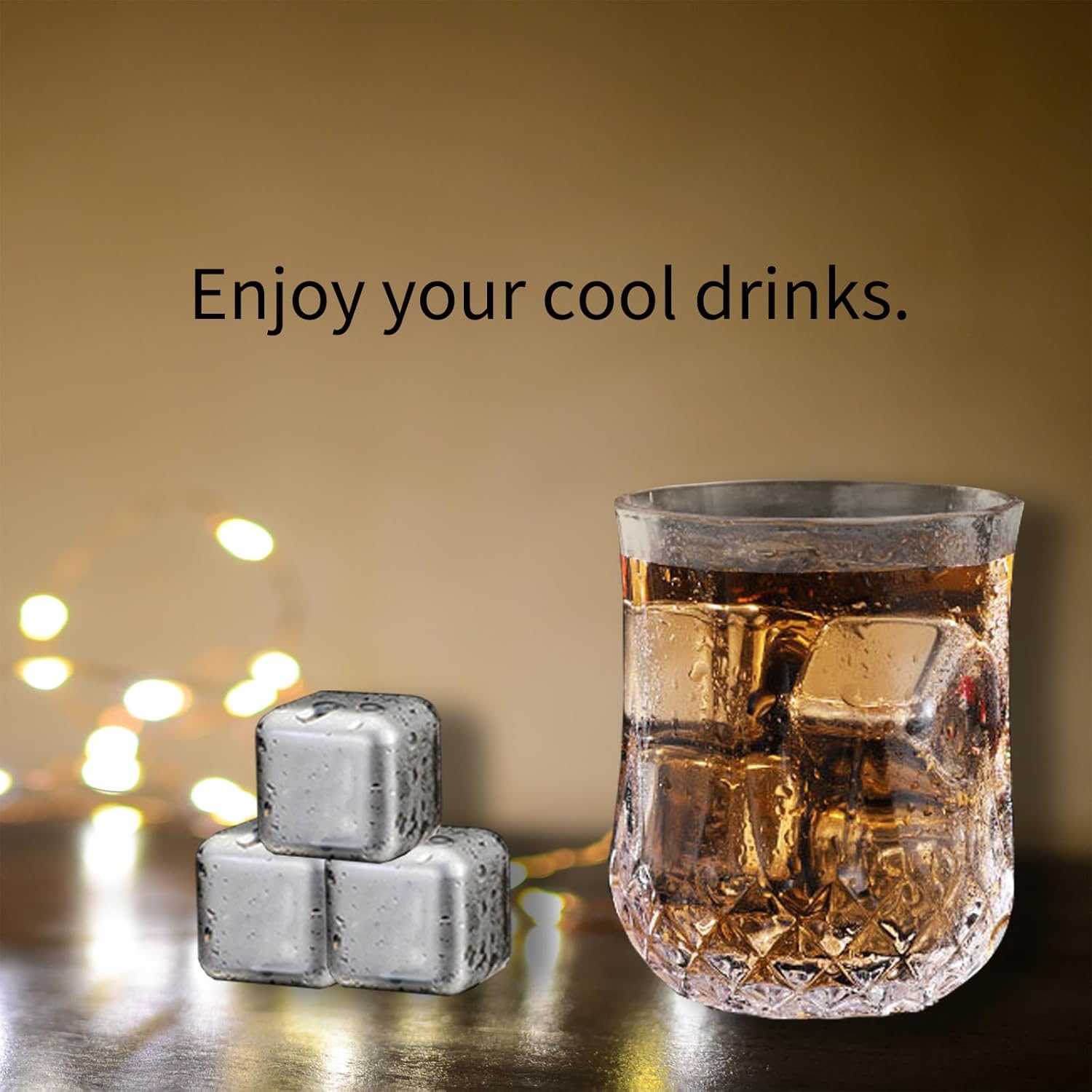 Cubitos de hielo de metal, 6 cubos de hielo reutilizables de metal de acero inoxidable para bebidas
