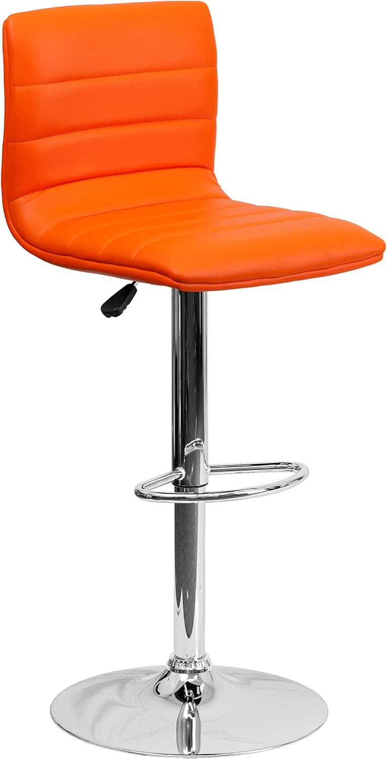 Flash Funiture silla de bar ajustable con base cromada, Vinilo, Anaranjado