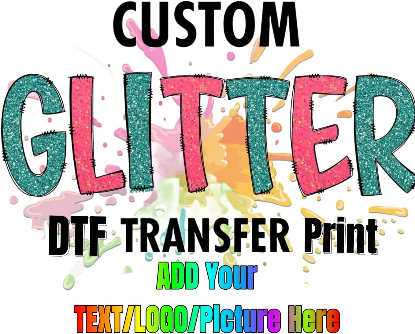 Impresiones DTF con purpurina personalizadas, logotipoletratextofoto, parches para planchar para ropa directa a la ropa de película, delantal,