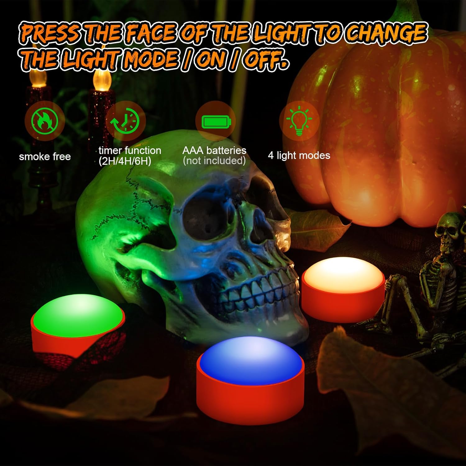 LUNSY Faroles LED de calabaza sin llama, funcionan con pilas, con control remoto y temporizador, luces RGB regulables que cambian de color para