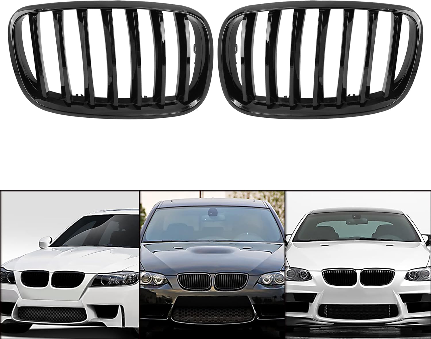 X AUTOHAUX Par de parrilla de riñón de capó frontal negro brillante para BMW E70 X5 E71 X6 4D 2007-2013