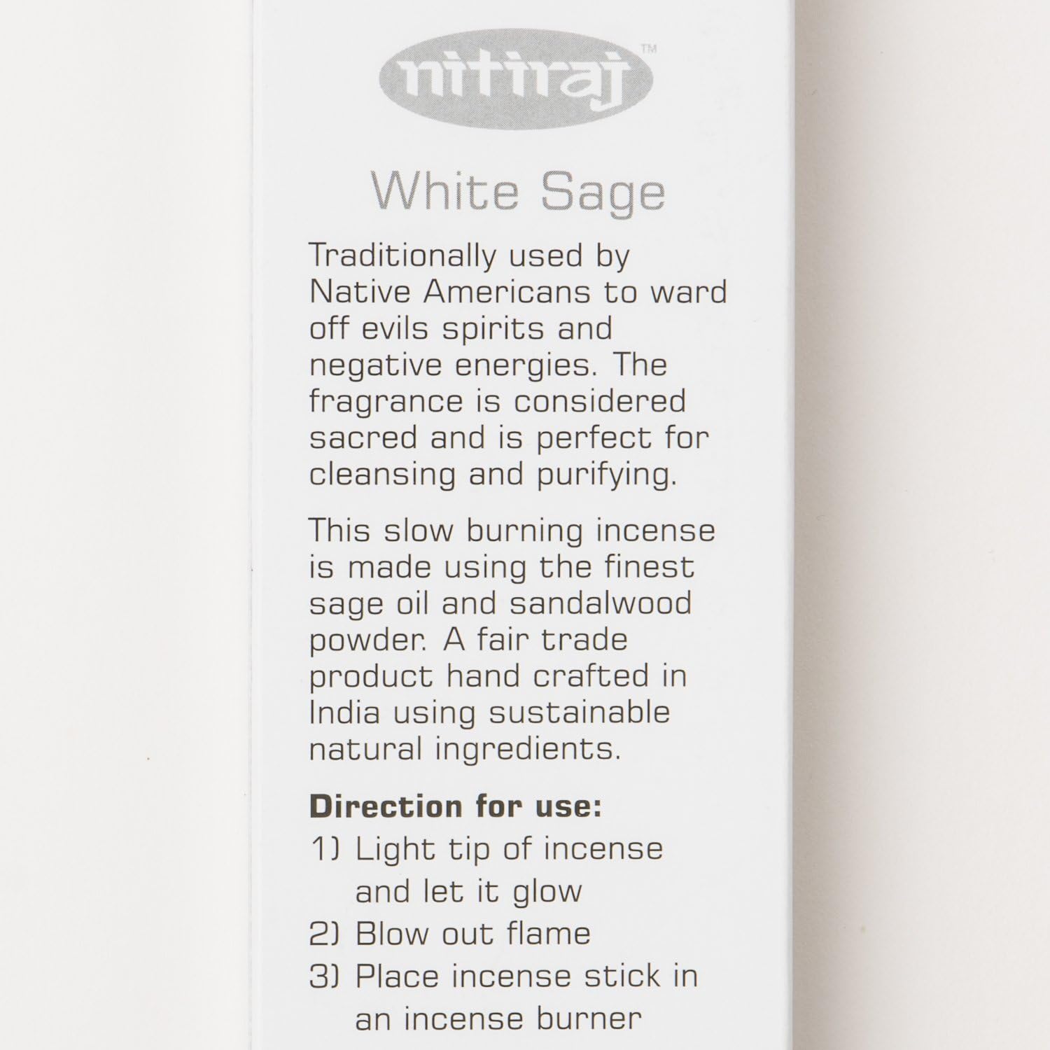 Nitiraj – Varillas de incienso natural de salvia blanca premium, 0.88 oz