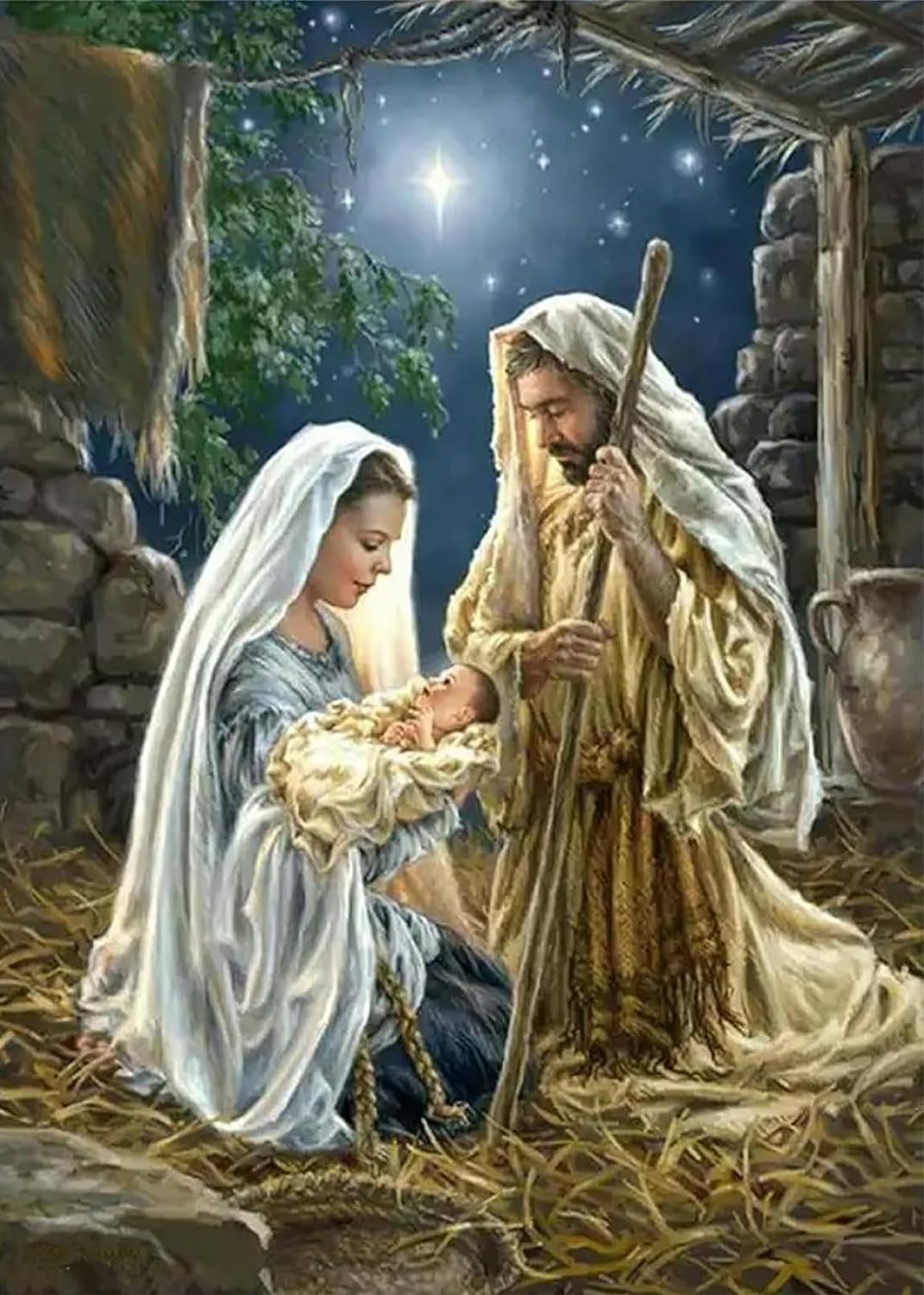 Belén de Navidad por números para adultos principiantes, kit de pintura religiosa para adultos por números, con 3 pinceles y pintura acrílica (sin
