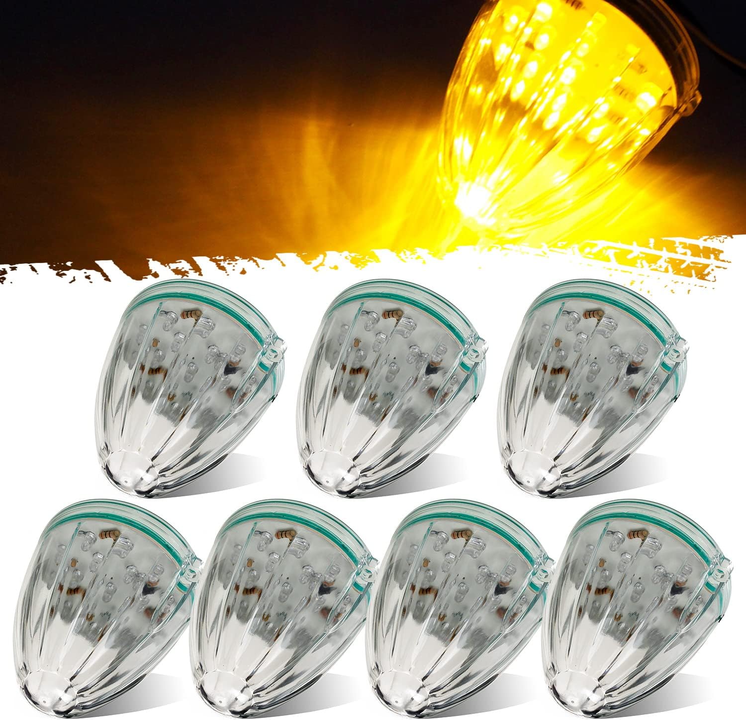 Partsam 7 unids Top Roof Running Amber Cab Marker Lights 17LED Clear Lens Reemplazo para Kenworth Peterbilt Freightliner Mack Truck Trailer
