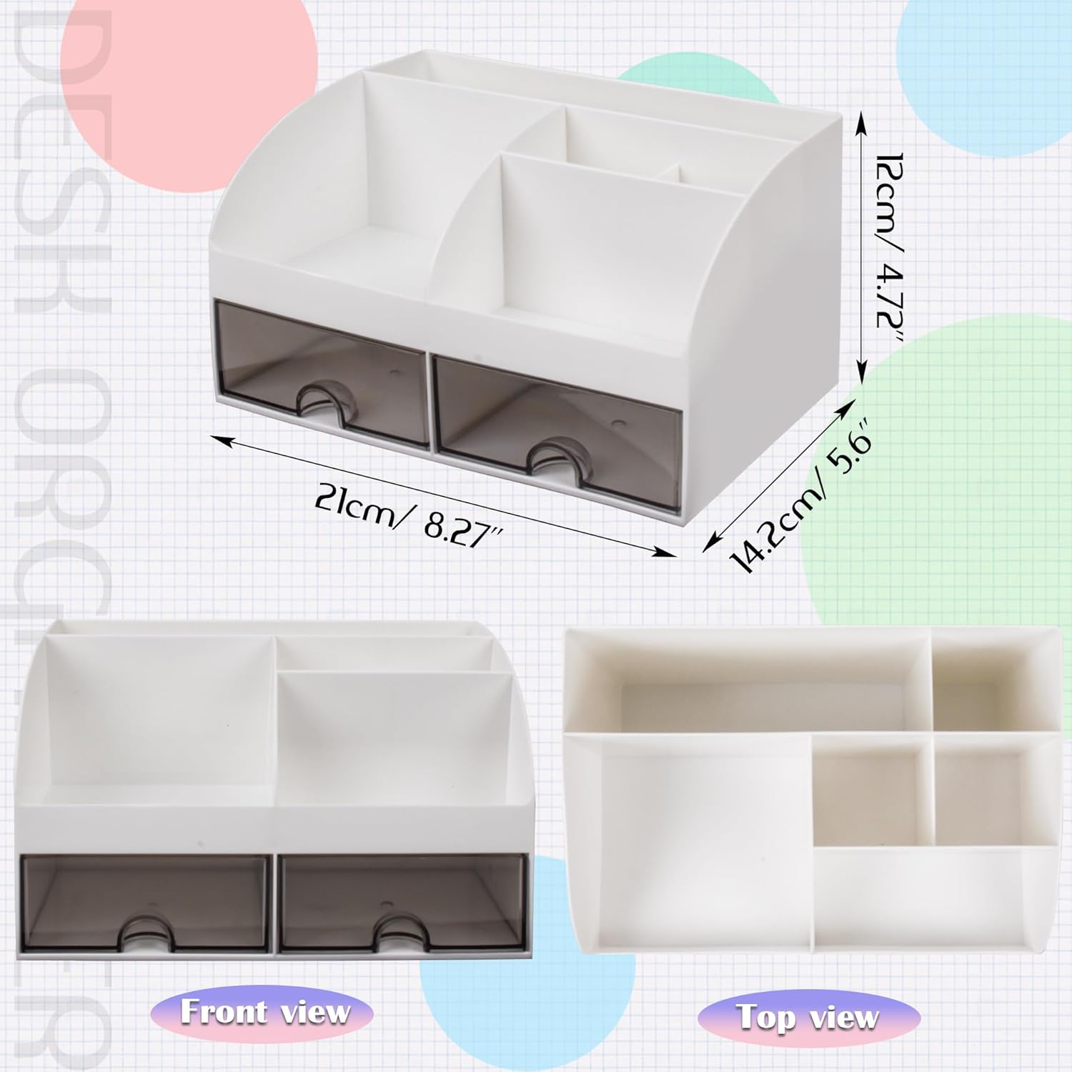 EASTVIO Organizador de escritorio con 2 cajones, soporte multifuncional para lápices, organizador de escritorio y accesorios, caja de almacenamiento