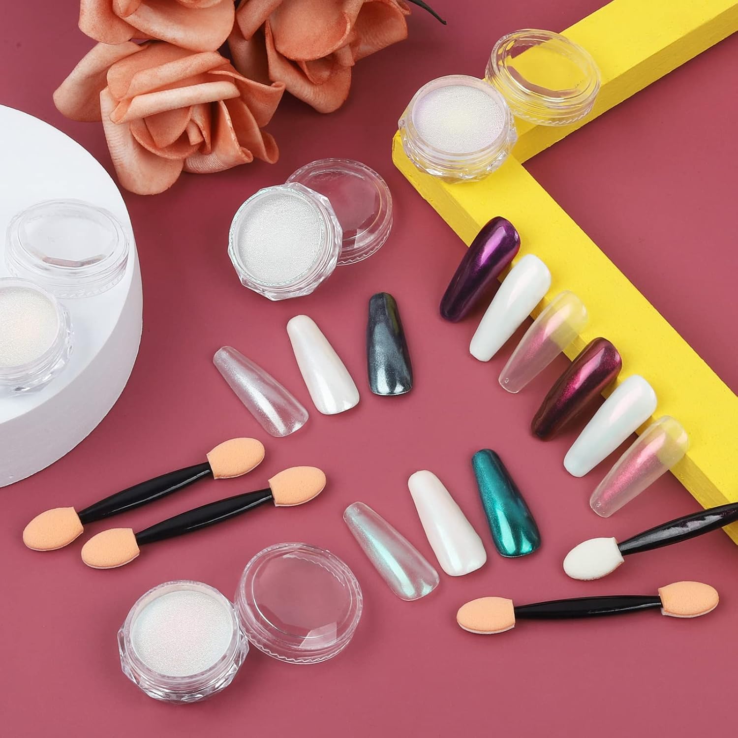 Artdone Polvo de uñas cromado, efecto espejo metálico, pigmento cromado, iridiscente, aurora, brillantina, sirena, perla, kit de polvo para esmalte