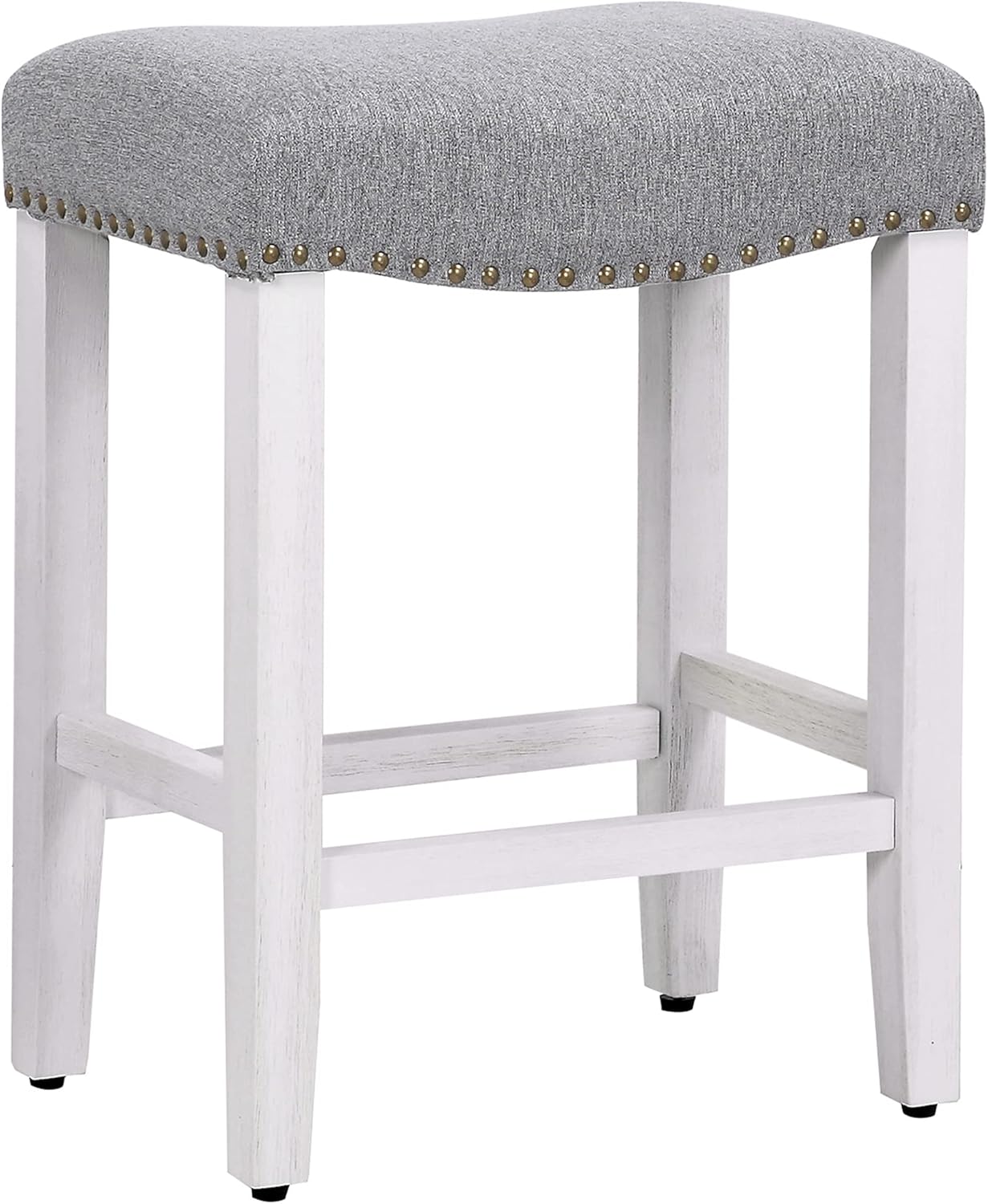 WO Home Furniture Taburete de mostrador de 24 pulgadas, taburete tapizado sin espalda con patas blancas antiguas de madera para cocina (gris)