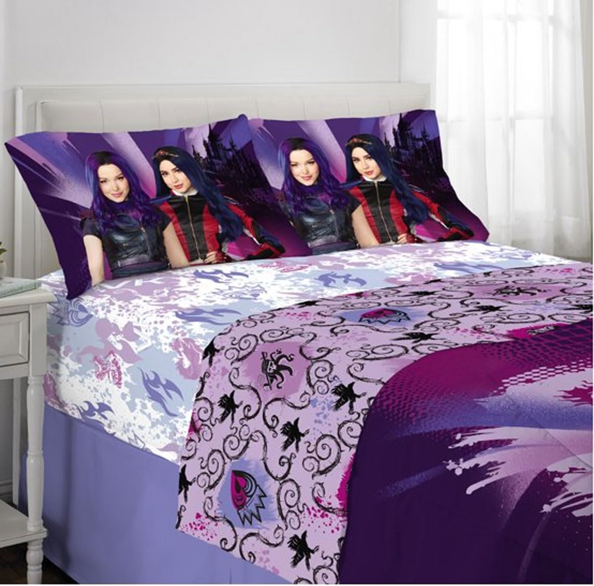 Disney Descendants – Juego de edredón y sábanas de 3 a 5 piezas, tamaño matrimonial