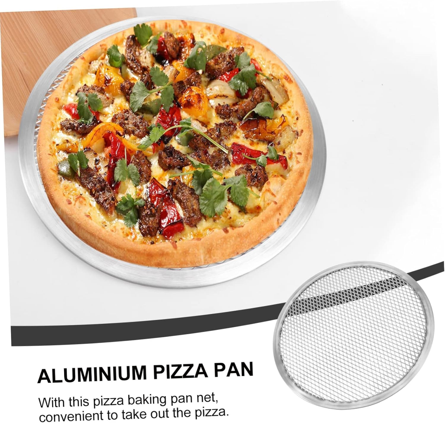 Bandeja de pizza de acero inoxidable de malla de alambre de acero inoxidable Bandeja redonda para hornear pastel de plancha con agujeros, bandeja de