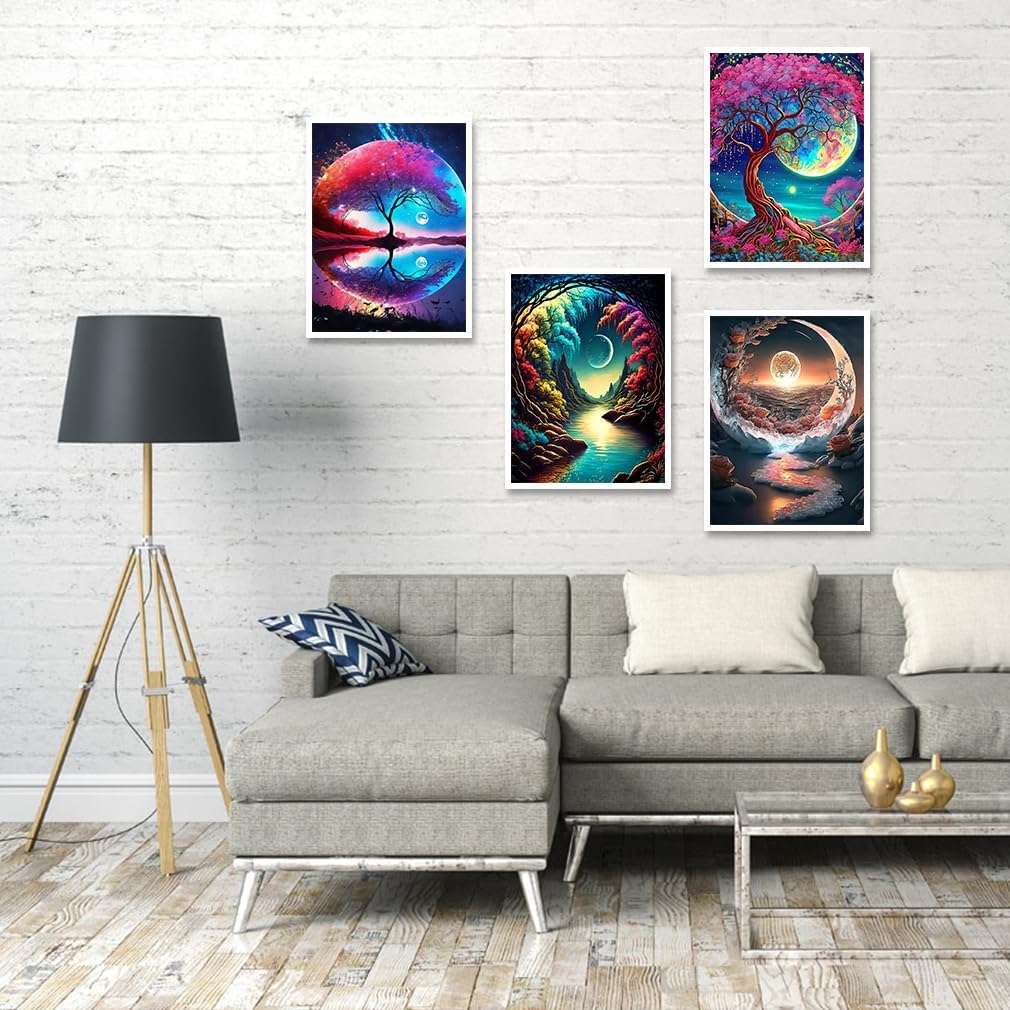 Paquete de 4 pinturas por números para adultos principiantes  Mountain Moon Starry Lake kits de pintura por números para adultos en paisajes para