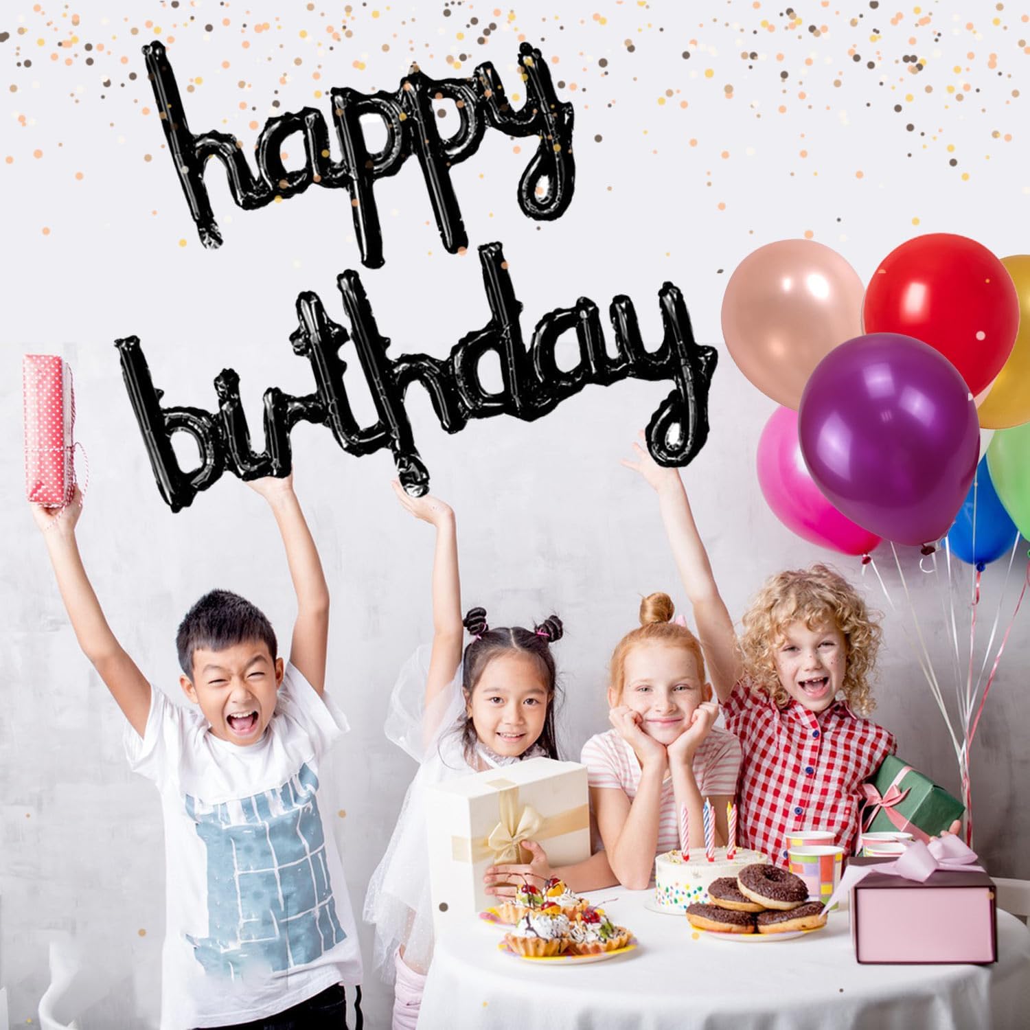 Cartel de globo negro de feliz cumpleaños, cartel de aluminio de 16 pulgadas con letras de cumpleaños para niñas, niños, adultos, suministros de