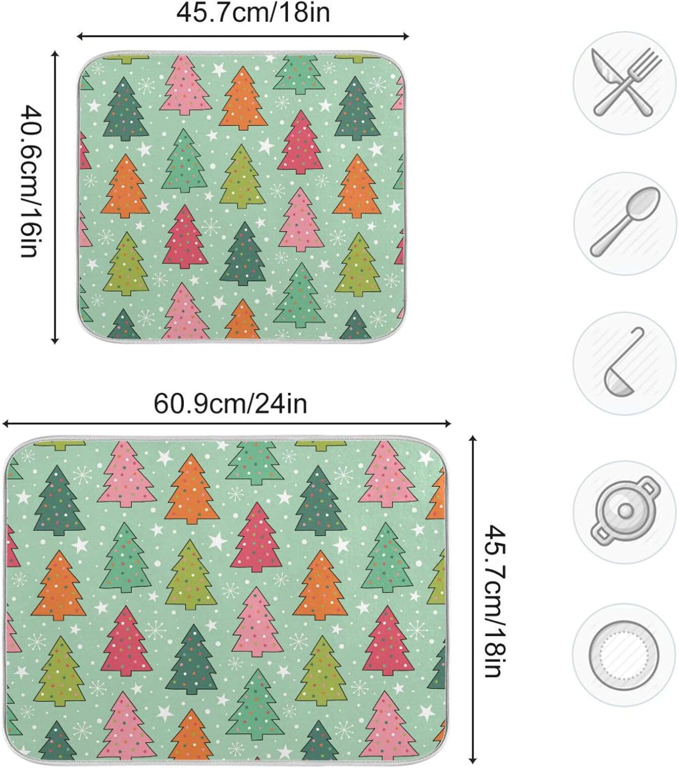 Colorful Pine Tree Drying Dish Mat Washnable Absorbent Dish Draining Mat For Kitchen Counter Dish Rack Matt Tapete Para Cocina 16” x 18”