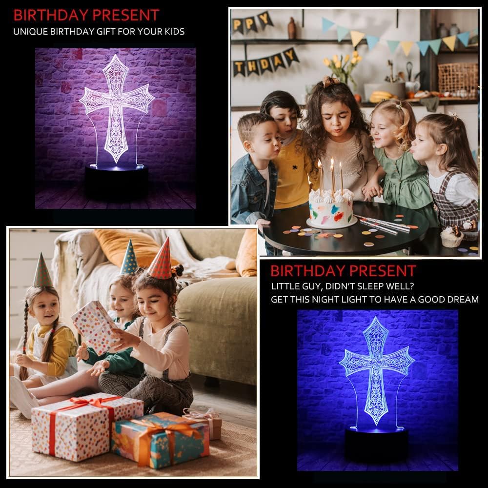 Lámpara de mesa con luz LED 3D de cruz de Cristo Jesús con control remoto, 7 colores, luz nocturna, cumpleaños, Navidad, Pascua, regalo cristiano