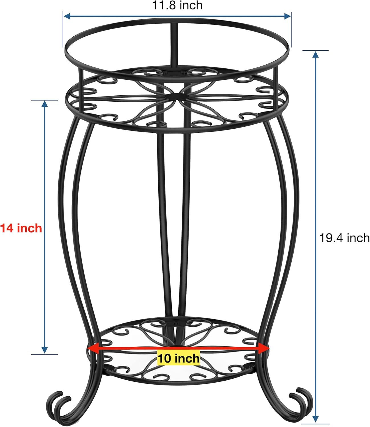 FaithLand Paquete de 2 soportes para plantas, soporte para macetas de metal resistente para interiores y exteriores, estante redondo de 2 niveles